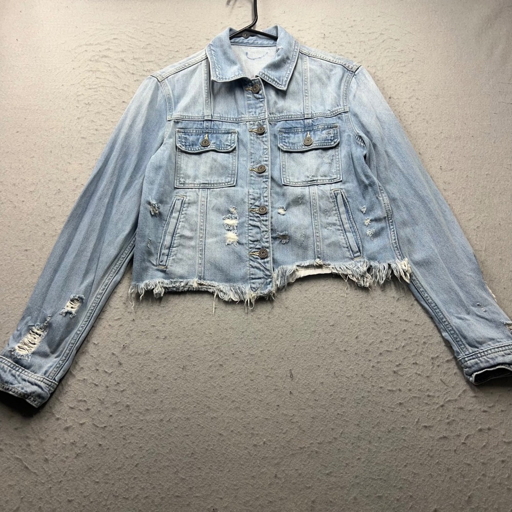 Hidden Jeans Los Angeles Distressed Denim Jacket Lobster Graphic Cropped Small